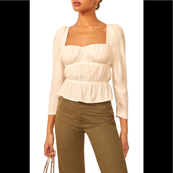Reformation Tops - Reformation Plath Square Neck Crepe Top in Ivory